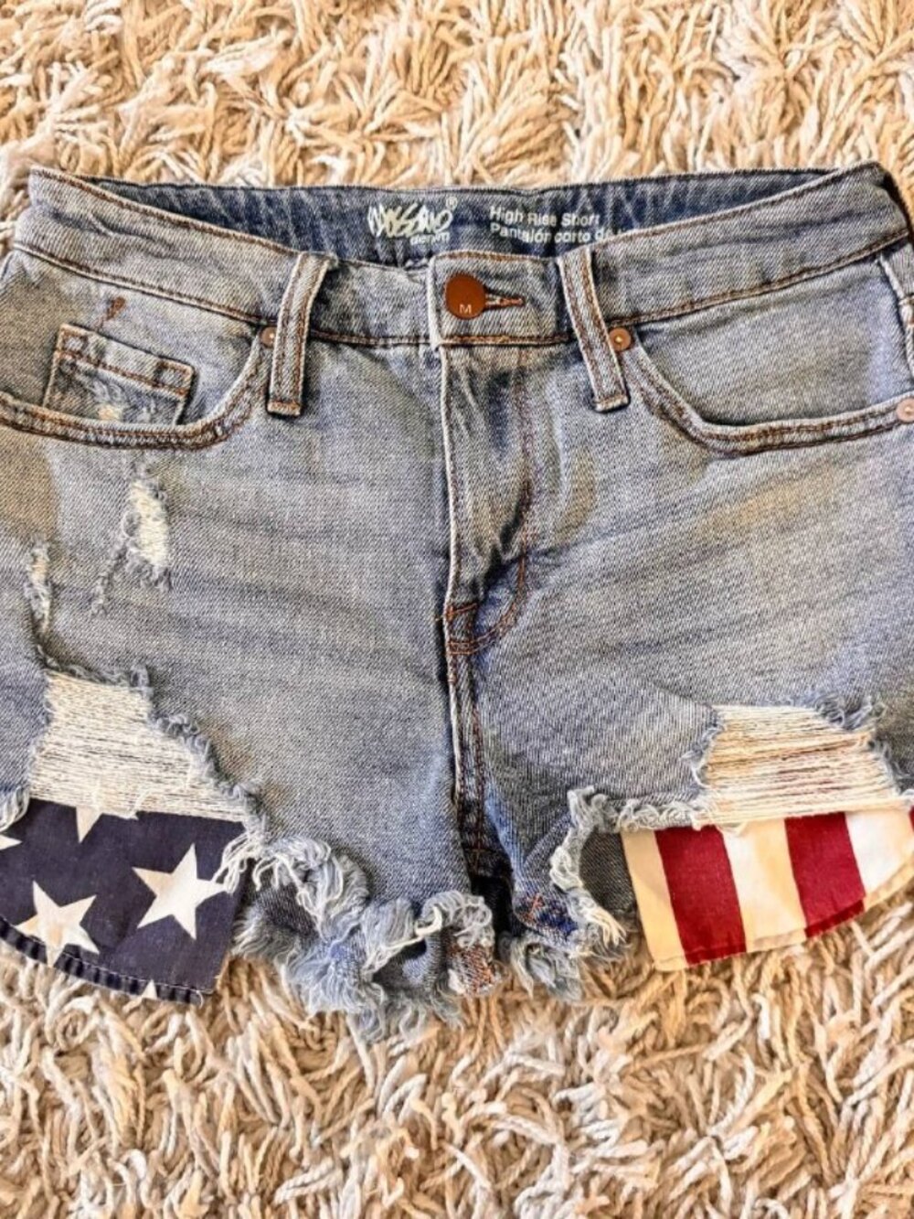 USA Print High Rise Super Stretch Denim Shorts - Size 2/26